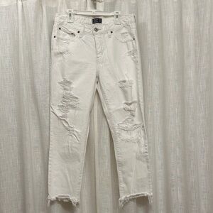 Abercrombie & Fitch White Distressed Boyfriend Jeans